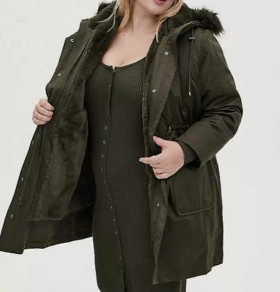 torrid Jackets & Coats Torrid Twill Utility Jacket Faux Fur Olive